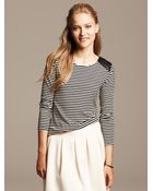 Banana Republic Faux-Leather Trim Striped Top - Lyst