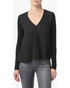 7 For All Mankind Crop Mixed Media V-Neck Blouse - Lyst