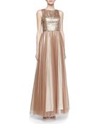 Aidan Mattox Faux Leather Lasercut Gown Mink - Lyst