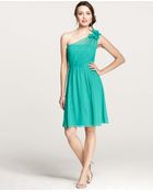 Ann Taylor Petite Silk Georgette Flower One Shoulder Dress - Lyst