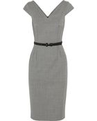 Michael Kors Belted Houndstooth Stretch-Wool Dress - Lyst