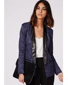 Missguided Jacquard Tailored Tuxedo Blazer Navy - Lyst