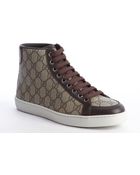 Gucci Brown Gg Canvas Lace-Up Hi-Top Sneakers - Lyst