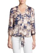Saks Fifth Avenue Black Printed Tie-Front Blouse - Lyst