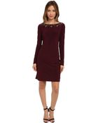 Vince Camuto Long Sleeve Jersey Dress W Beaded Neckline - Lyst