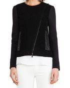 Tibi Boucle Knit and Leather Biker Jacket in Black - Lyst