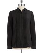 Jones New York Pintuck Mixed Media Blouse - Lyst