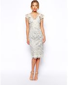 Asos Premium Pencil Dress With Seashell Scallop Lace - Lyst