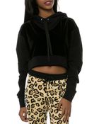Gag Threads Black Velvet Crop Top Hoodie - Lyst