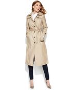 London Fog Petite Hooded Belted Maxi Trench Coat - Lyst