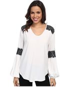 Karen Kane Lace Inset Blouse - Lyst