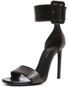 Saint Laurent Jane Studded Calfskin Leather Ankle Strap Heels - Lyst