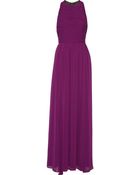Alice + Olivia Runie Leather-Trimmed Chiffon Maxi Dress - Lyst