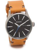 Nixon Sentry Leather Watch - Natural/Black - Lyst