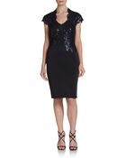 Tadashi Shoji Lacetrimmed Sheath Dress - Lyst