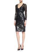 Lela Rose Silver-Dusted Lace Dress - Lyst