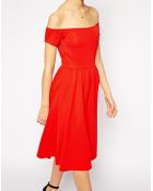Asos Midi Bardot Skater Dress In Texture - Lyst
