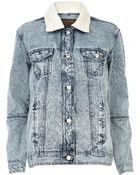 River Island Light Acid Wash Fleece Collar Denim Jacket - Lyst