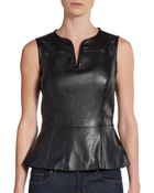 Saks Fifth Avenue Black Vegan Leather Peplum Top - Lyst