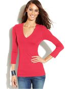 Inc International Concepts Three-Quarter-Sleeve V-Neck Top - Lyst
