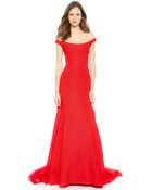 Lela Rose Off The Shoulder Gown Persimmon - Lyst