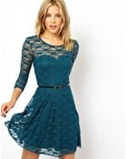 Asos Skater Dress In Lace With 3/4 Length Sleeves - Lyst
