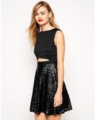 Asos Scuba Cut Out Top Sequin Skater Dress - Lyst