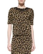 St. John Leopard Knit Elbow-Sleeve Top - Lyst