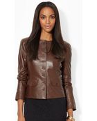 Lauren by Ralph Lauren Buttoned Leather Jacket - Lyst