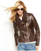 Michael Kors Michael Knit-Trim Leather Jacket - Lyst