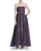 Adrianna Papell Embellished Strapless Pleated Tulle Gown - Lyst