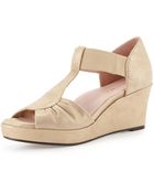 Taryn Rose Sarin Bow T-Strap Wedge Sandal - Lyst