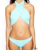 Asos Cross Front Wrap Halter Swimsuit - Lyst