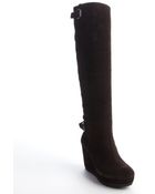 Prada Dark Chocolate Suede Zip Up Wedge Boots - Lyst