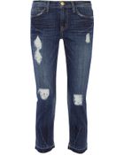 Current/Elliott The Cropped Distressed Mid-Rise Straight-Leg Jeans - Lyst