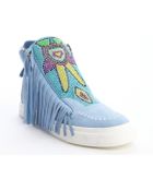 Giuseppe Zanotti Light Blue Suede Tassel And Beaded Detail High Top Sneakers - Lyst