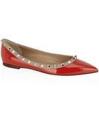Valentino Rockstud Patent Leather Flat - Lyst