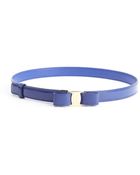 Ferragamo Blue Patent Leather Bow Detail 'Miss Vara' Skinny Belt - Lyst