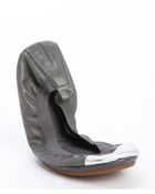 Yosi Samra Charcoal And Silver Leather Cap Toe Stretch Flats - Lyst