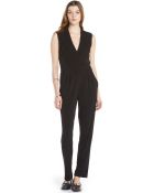 Rachel Zoe Black Stretch Woven Pleated Wrap Front Chiffon Back Jumpsuit - Lyst