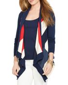 Ralph Lauren Lauren Color Block Drape Cardigan - Lyst