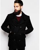 Asos Wool Peacoat In Black - Lyst