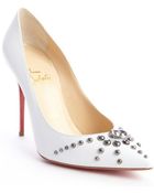 Christian Louboutin White Leather 'Door Knock' 100 Studded Pointed Toe Pumps - Lyst