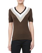 Carolina Herrera V-Neck Striped-Trim Top - Lyst