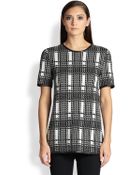 St. John Leather-Trimmed Knit Jacquard Tunic - Lyst