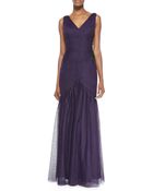 Ml Monique Lhuillier V-Neck Tulle Gown - Lyst