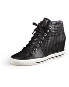 DKNY Cindy Perforated Wedge Sneaker - Lyst