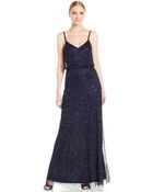 Adrianna Papell Spaghetti-strap Beaded Blouson Gown - Lyst