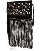 River Island Black Leather Eyelet Fringed Clutch Bag - Lyst