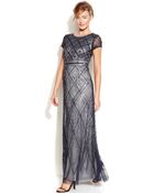 Adrianna Papell Cap-Sleeve Beaded Illusion Gown - Lyst